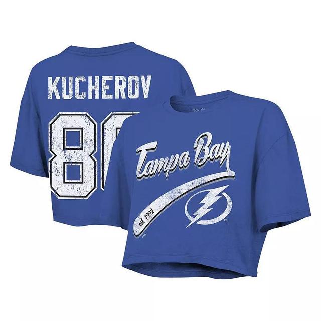 Womens Majestic Threads Nikita Kucherov Royal Tampa Bay Lightning Behind The Net Boxy Name & Number Cropped T-Shirt Product Image