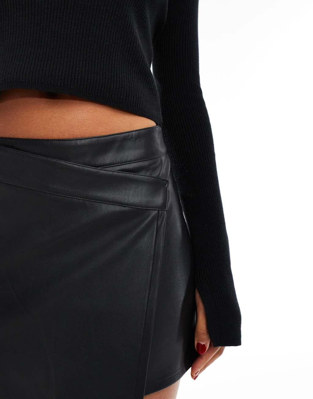 Miss Selfridge faux leather skort in black Product Image