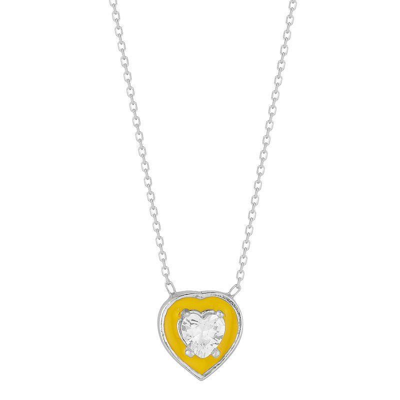 Sunkissed Sterling Cubic Zirconia Heart Pendant Necklace, Womens Silver Tone Yellow Product Image