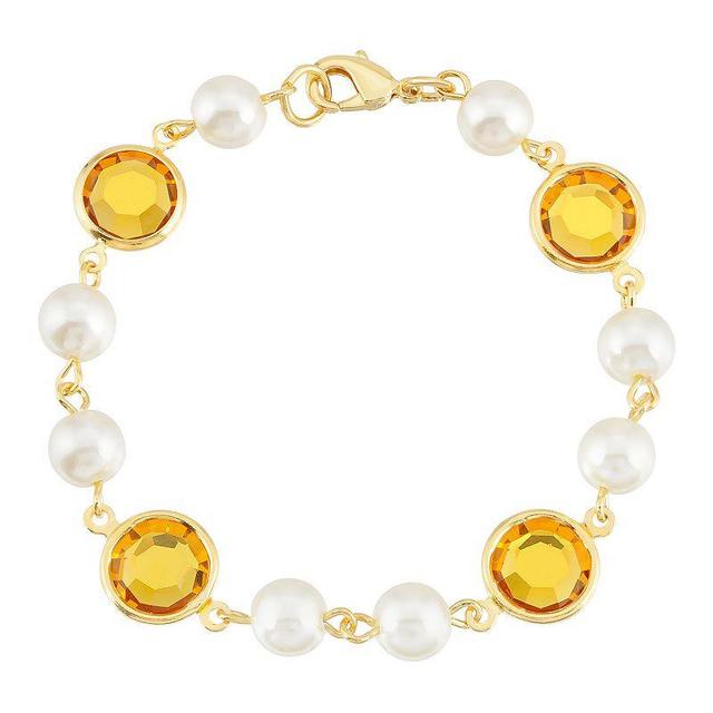 1928 Gold Tone Simulated Pearl & Crystal Chain Bracelet, Womens, Yellow Product Image