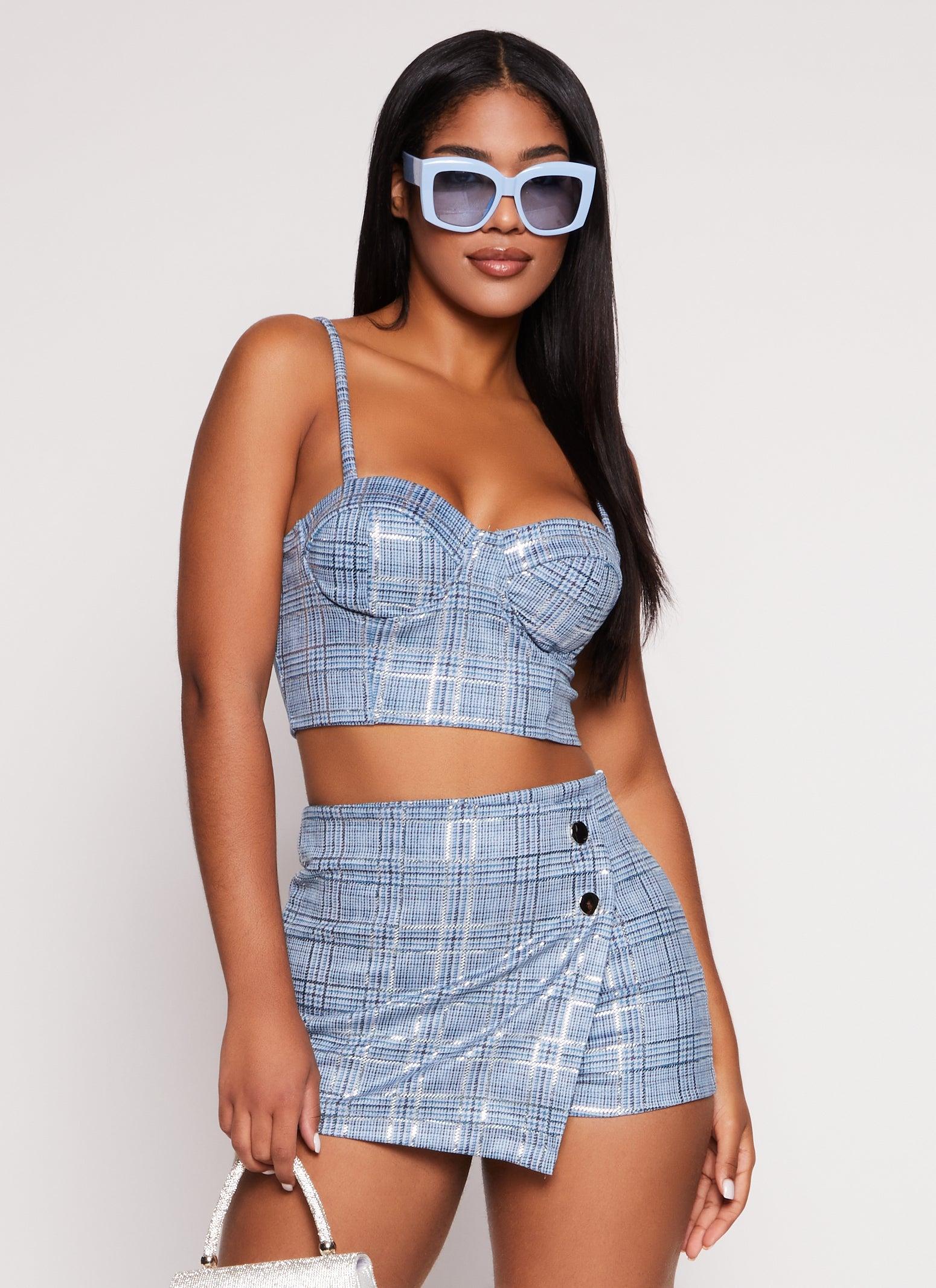 Womens Plaid Bustier Crop Top Product Image