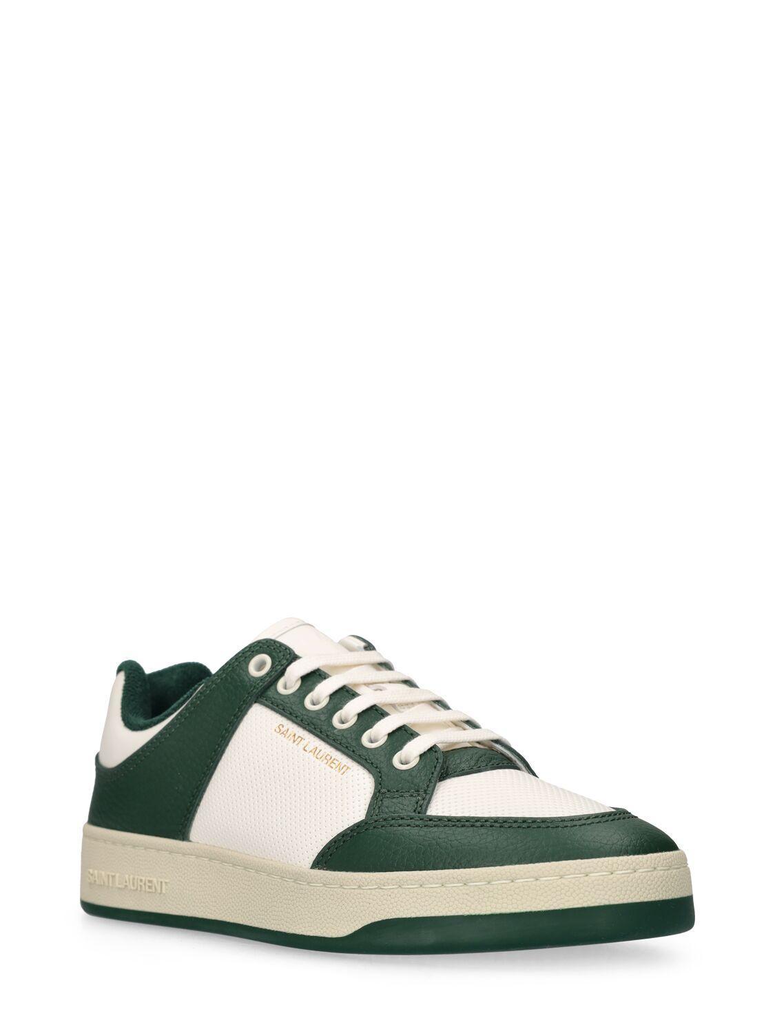 Sl61 Logo-print Leather Sneakers In White Green Product Image