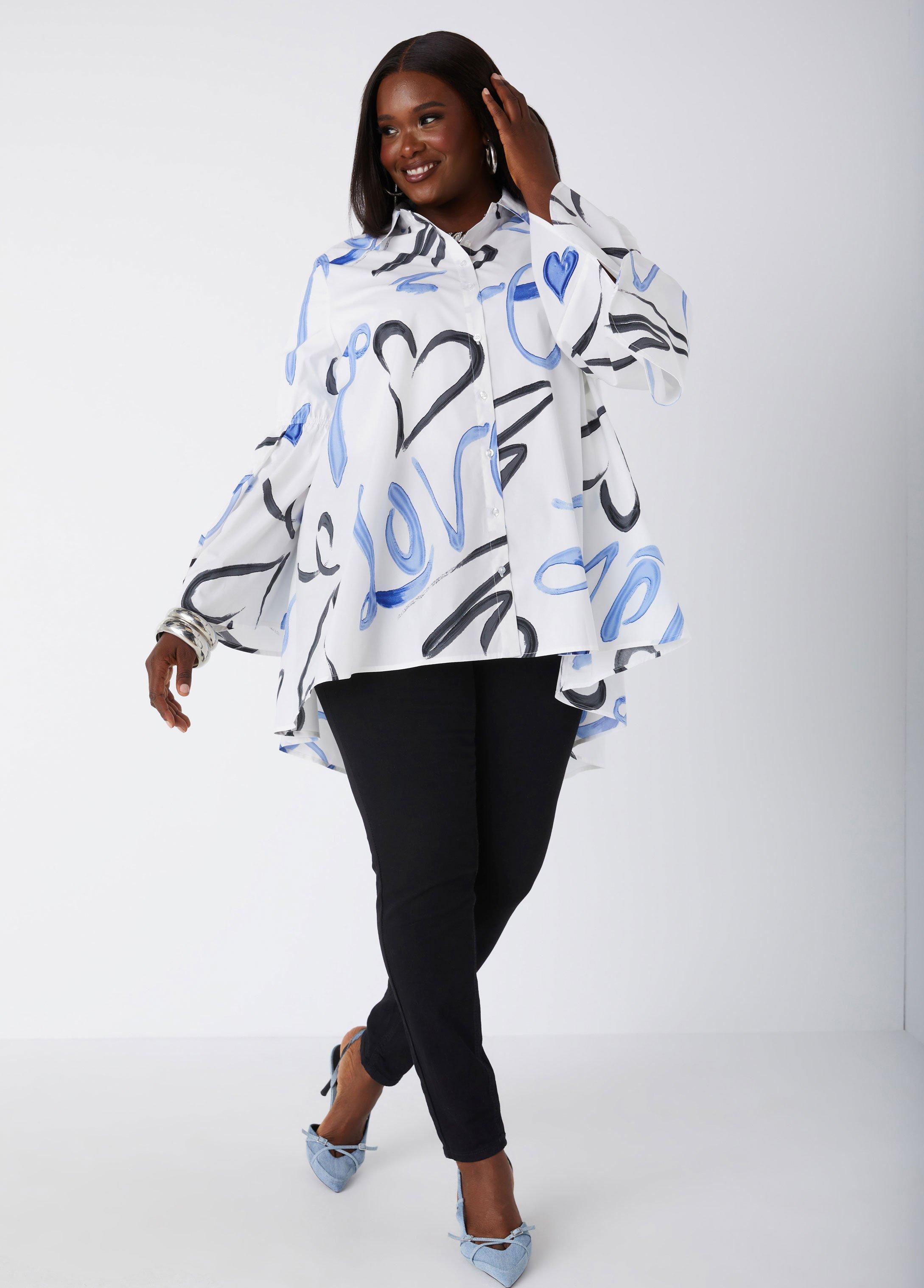 Plus Size Love Print Hi Low Shirt Ashley Stewart Product Image