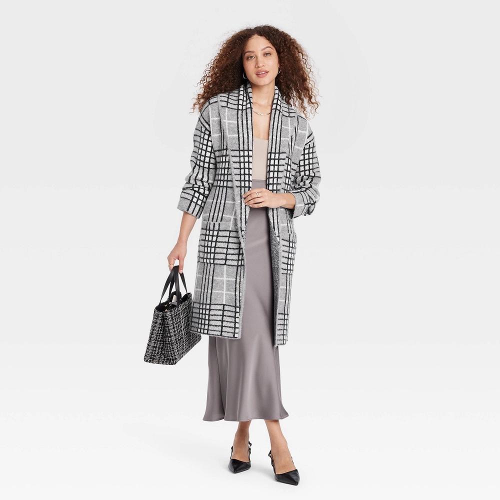 Women's Coatigan - A New Day™ Gray Plaid XS/S Product Image