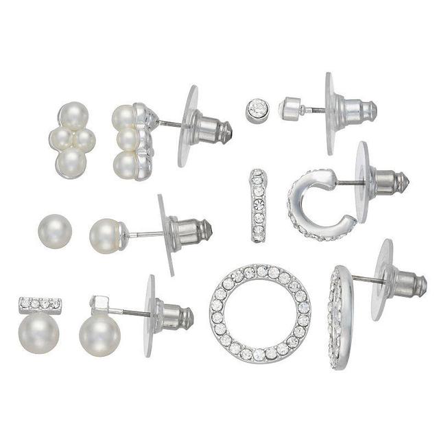 Youre Invited Silver Tone Simulated Pearl 6 Pack Stud Earring Set, Womens Product Image