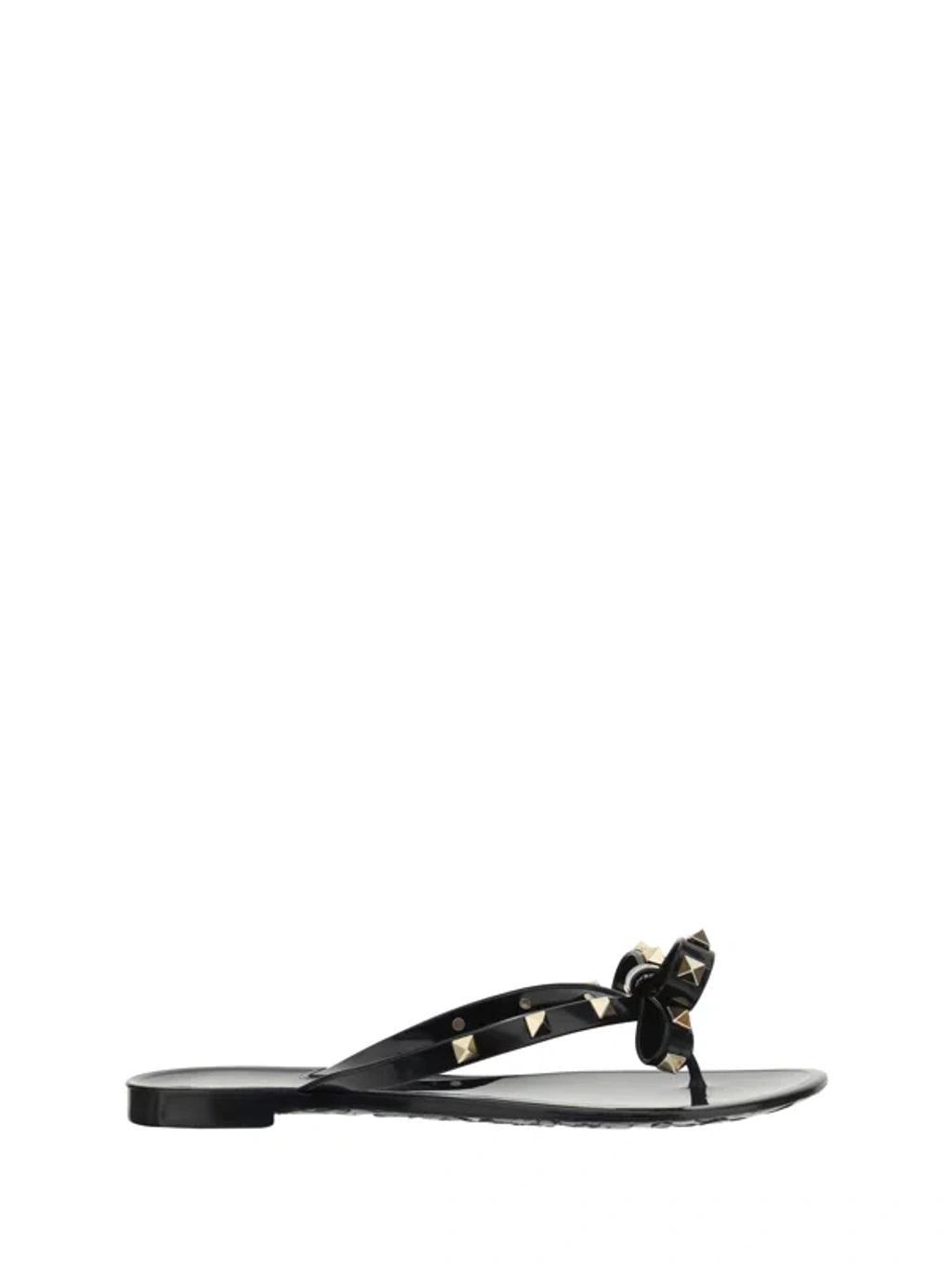 VALENTINO GARAVANI Black Rockstud Rubber Sandals Product Image