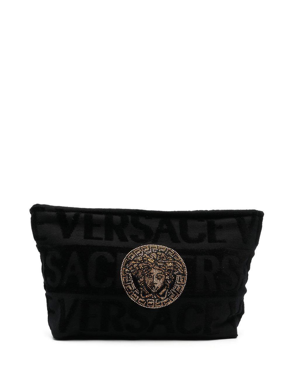 VERSACE Flocked-logo Wash Bag In Black Product Image