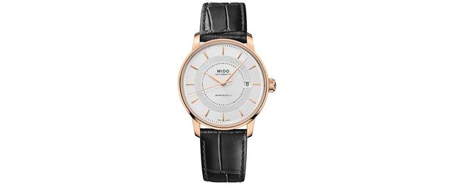 Mido Mens Swiss Automatic Baroncelli Ii Signature Black Leather Strap Watch 39mm - Silver Product Image