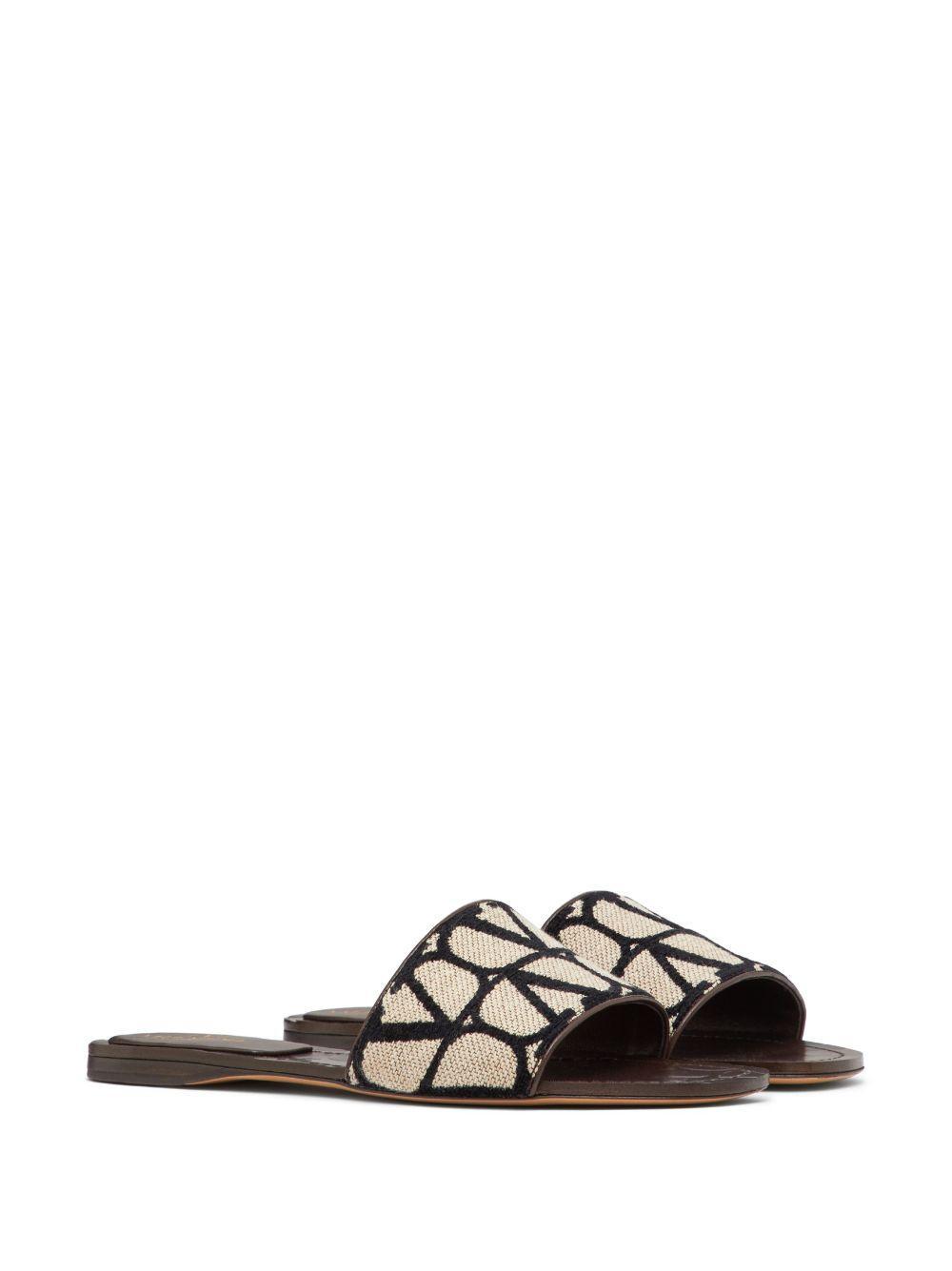 VALENTINO GARAVANI Vlogo Toile Iconographe Slides In Brown Product Image