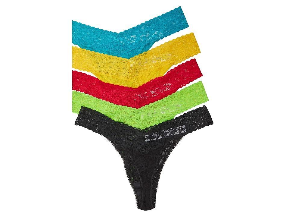 Hanky Panky Plus Size Thong 5-Pack (Strawberry/Sun Kissed/Lush Green/Sea Breeze/Black) Women's Underwear Product Image