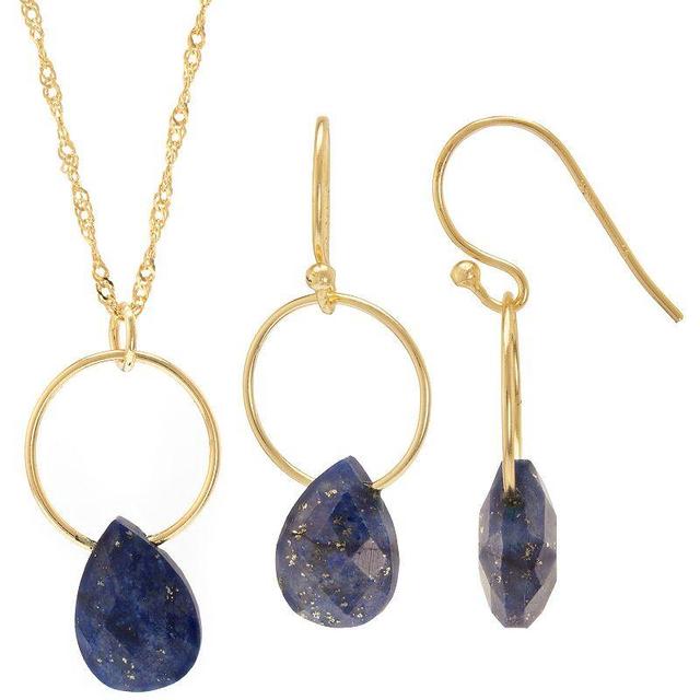 Gemistry 14k Gold Over Silver Lapis Lazuli Circle Drop Earrings & Necklace Set, Womens Blue Product Image