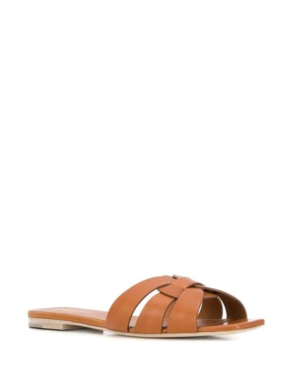 Nu Pieds Woven Leather Slides In Brown Product Image