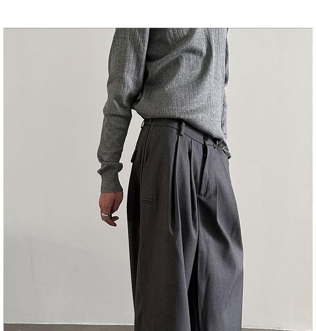 Mid Rise Plain Wide Leg Dress Pants Product Image