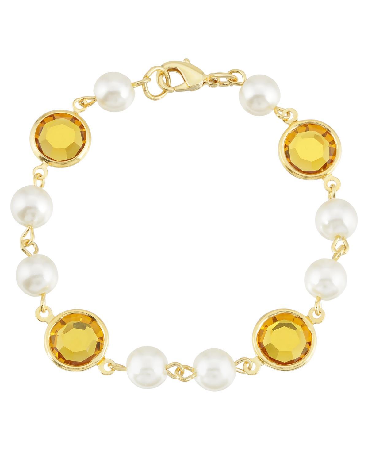 1928 Gold Tone Simulated Pearl & Crystal Chain Bracelet, Womens, Yellow Product Image