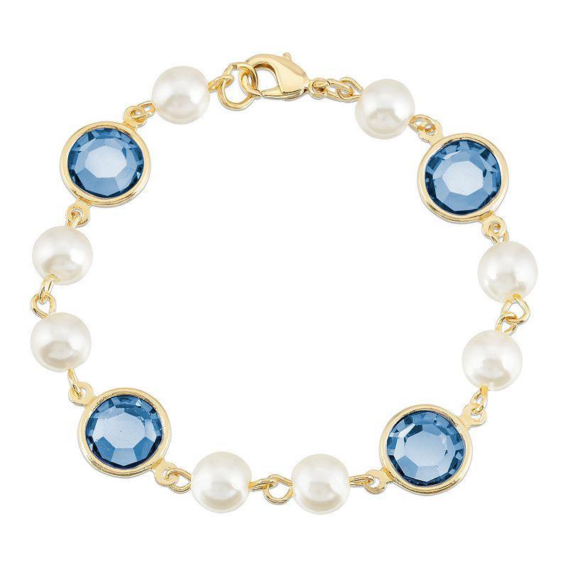 1928 Gold Tone Simulated Pearl & Crystal Chain Bracelet, Womens, Light Blue Product Image