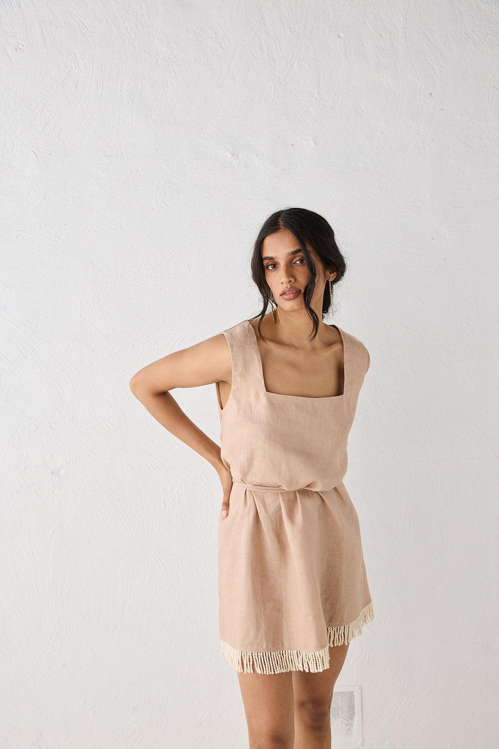 Verve Linen Mini Dress Blush Product Image