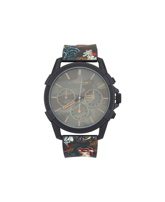 Ed Hardy Mens Matte Black Silicone Strap Analog Watch 48mm Product Image