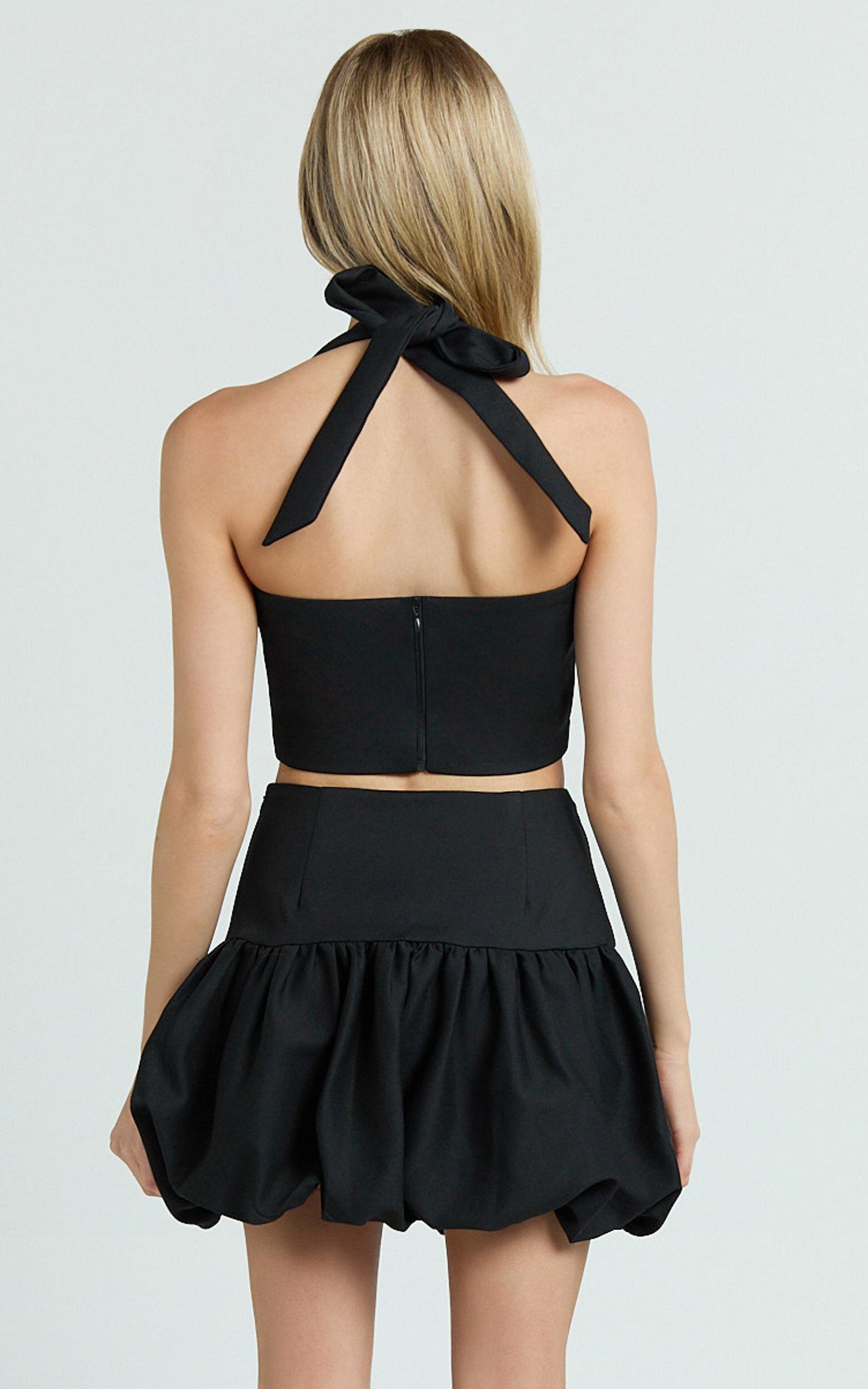 Abellina Mini Skirt - High Waist Bubble Hem Skirt in Black Product Image