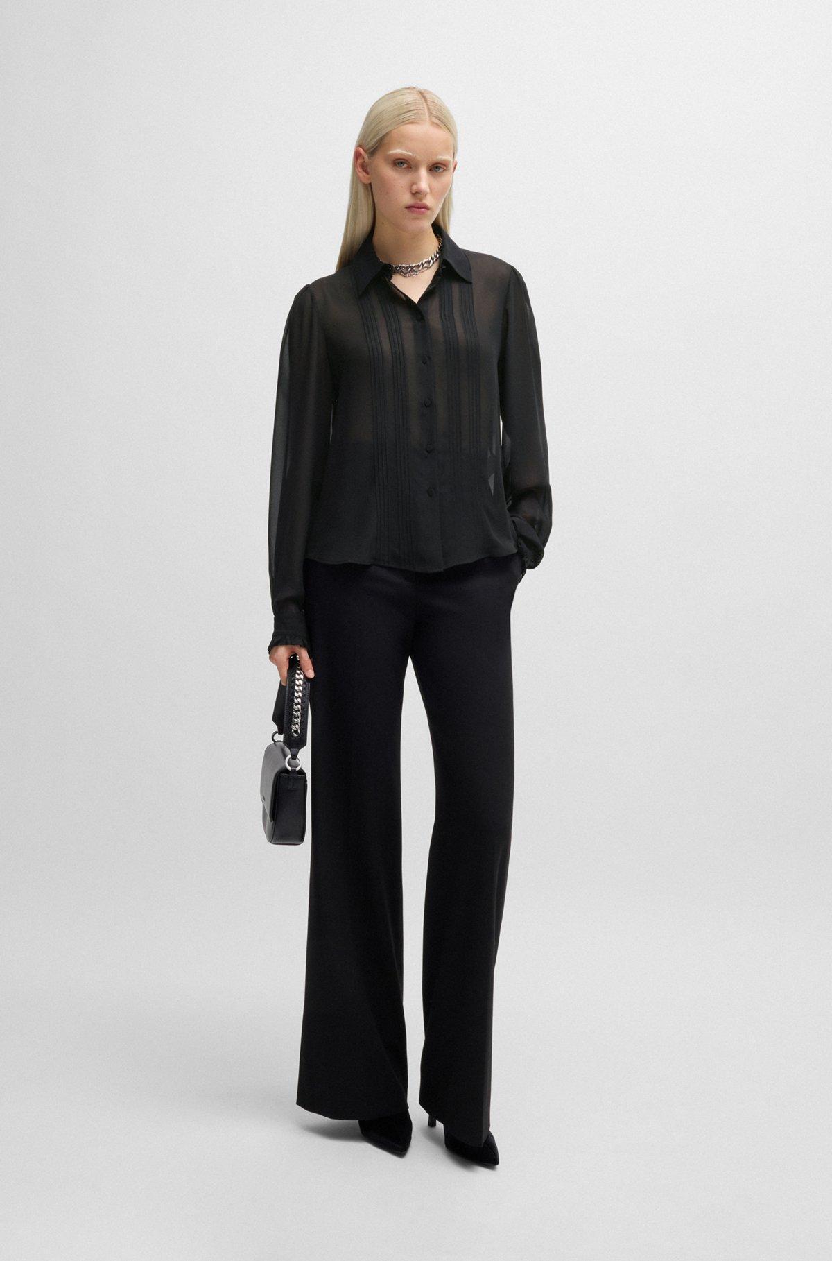 Sheer chiffon blouse with front pleats Product Image