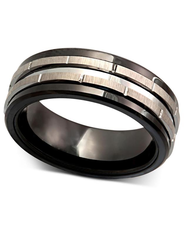 Mens Tungsten Ring, Black Ceramic Tungsten Design Ring Product Image