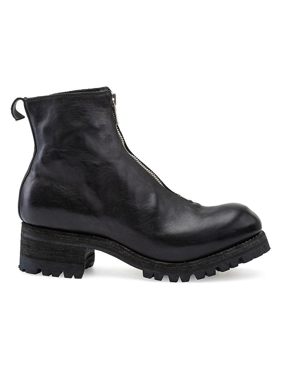 Mens Leather Front Zip Lug-Sole Ankle Boots Product Image