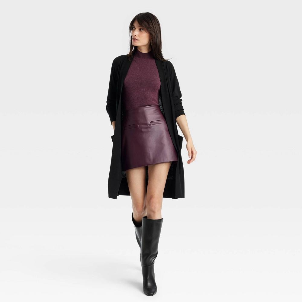 Womens Faux Leather Mini Skirt - A New Day Burgundy 6 Product Image