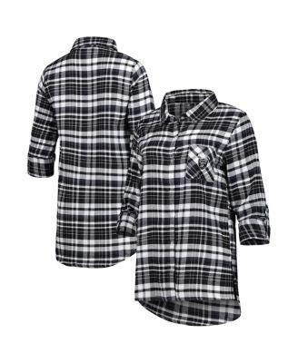 Women's Black, Silver Las Vegas Raiders Mainstay Flannel Full-Button Long Sleeve Nightshirt Product Image