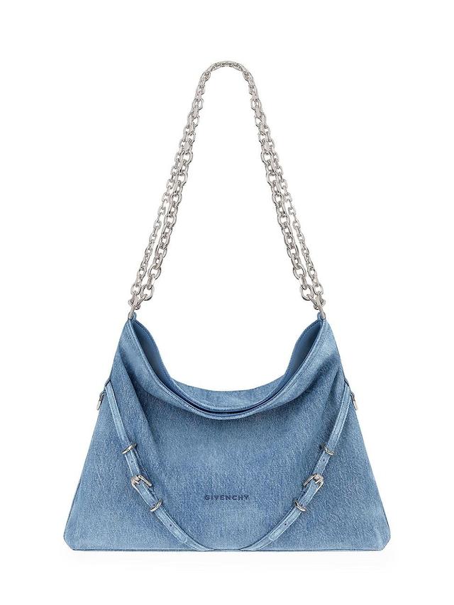 Womens Medium Voyou Chain Bag in Washed Denim Product Image