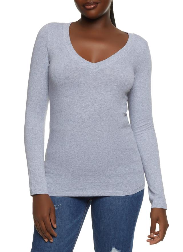 Womens Basic V Neck Long Sleeve Top Product Image