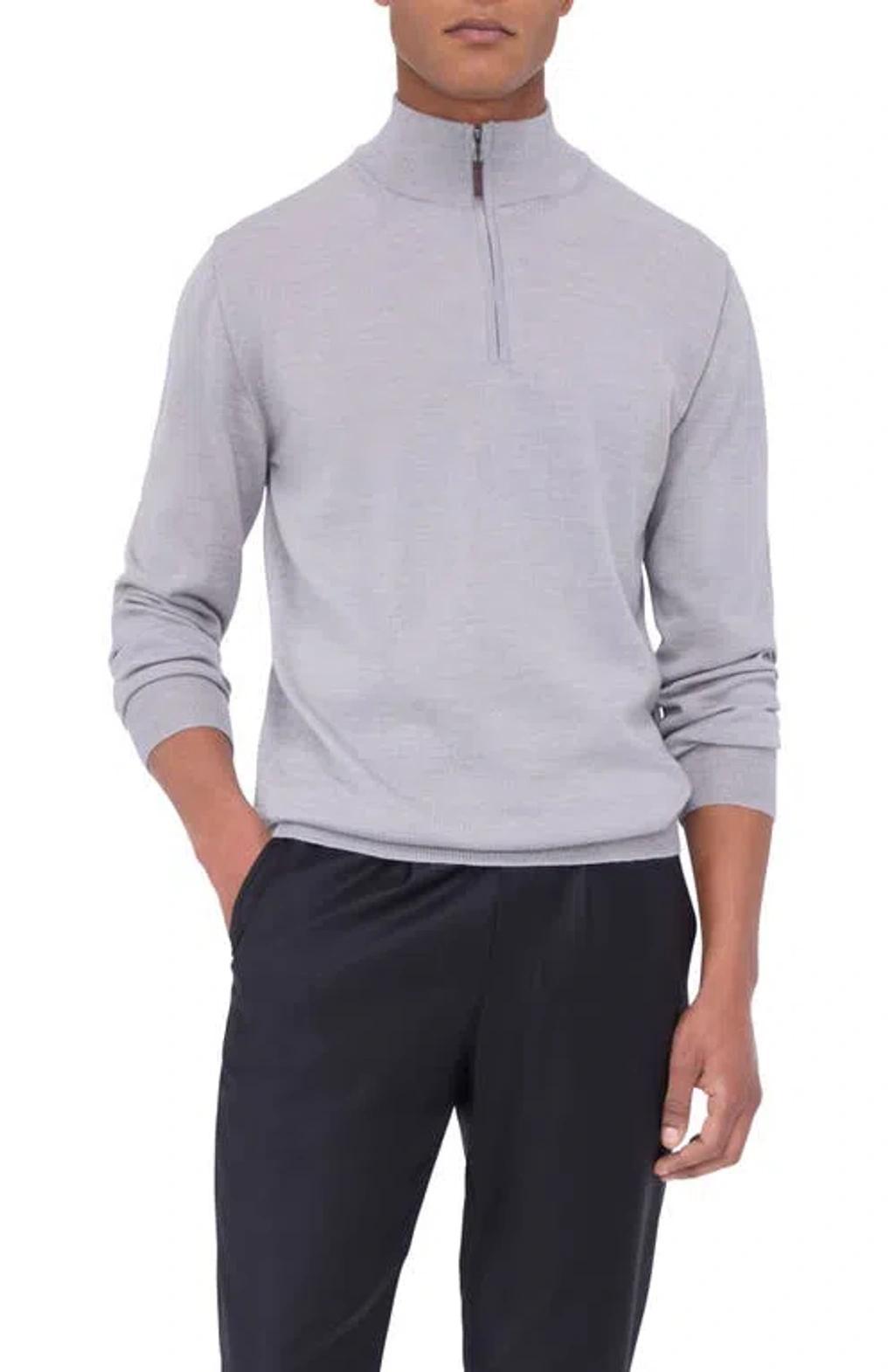 BUGATCHI Merino Wool Quarter Zip Pullover In Platinum product image