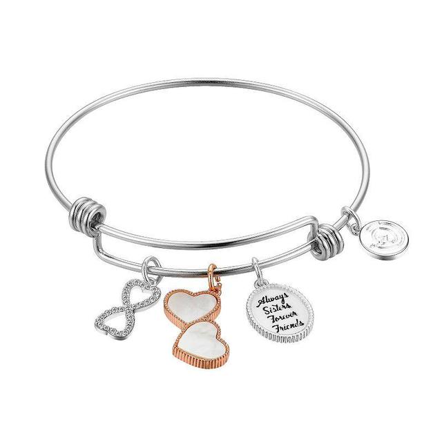 Love This Life Two-Tone Crystal & Mother of Pearl Always Sisters Forever Friends Heart & Infinity Charm Bangle Bracelet, Womens, Two Tone Product Image