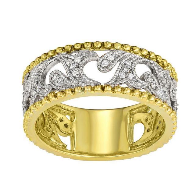 Two Tone 10k Gold 1/5 Carat T.W. Diamond Filigree Wedding Band, Womens Product Image