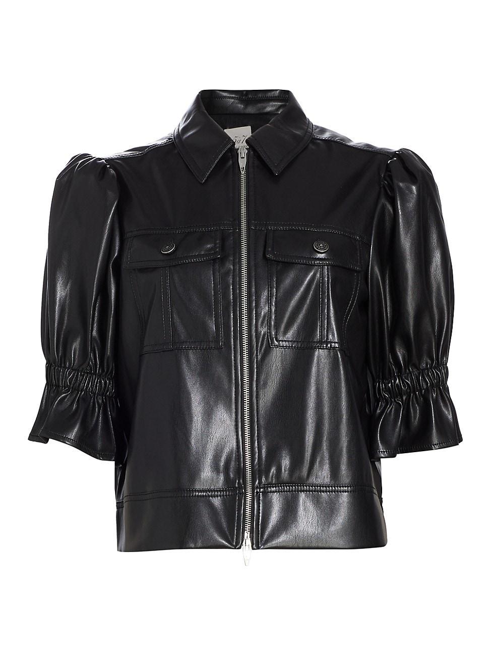 Cinq a Sept Faux Leather Puff Sleeve Jacket Product Image