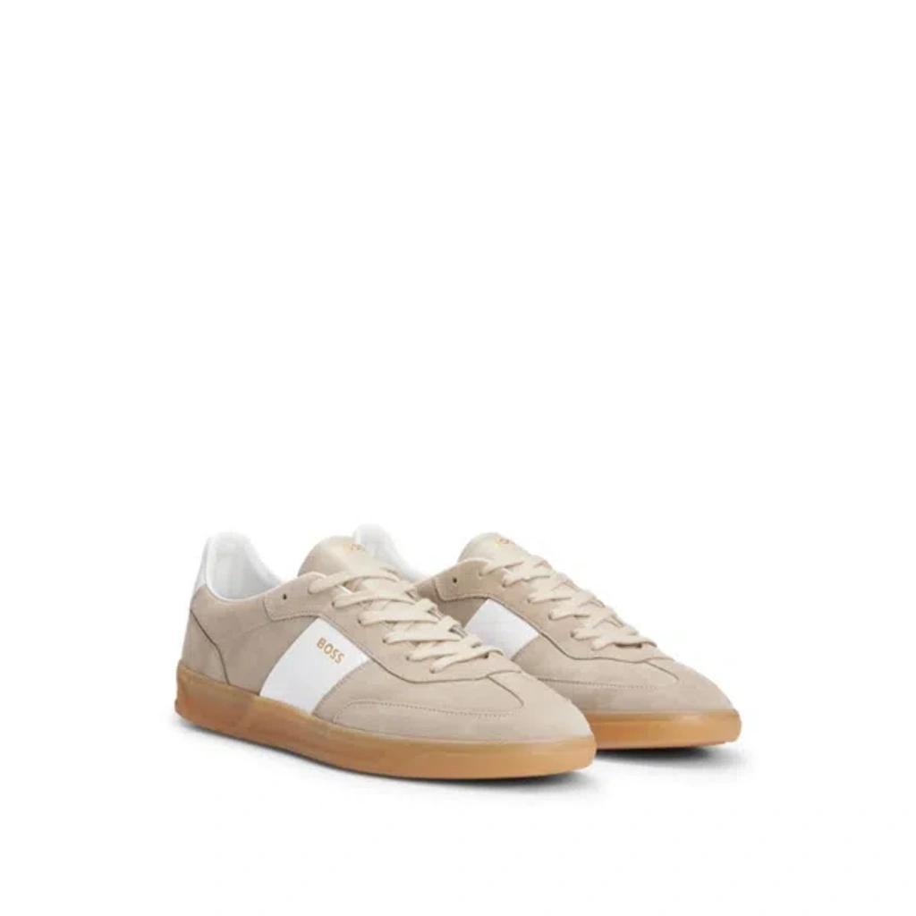 Suede-leather Lace-up Trainers With Branding In Medium Beige 260 Product Image