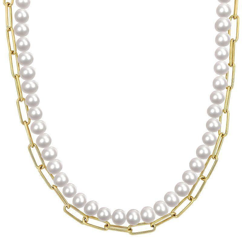 Stella Grace 18k Gold Over Silver Freshwater Cultured Pearl Link Chain Two-Strand Necklace, Womens 18k Gold Plated Product Image