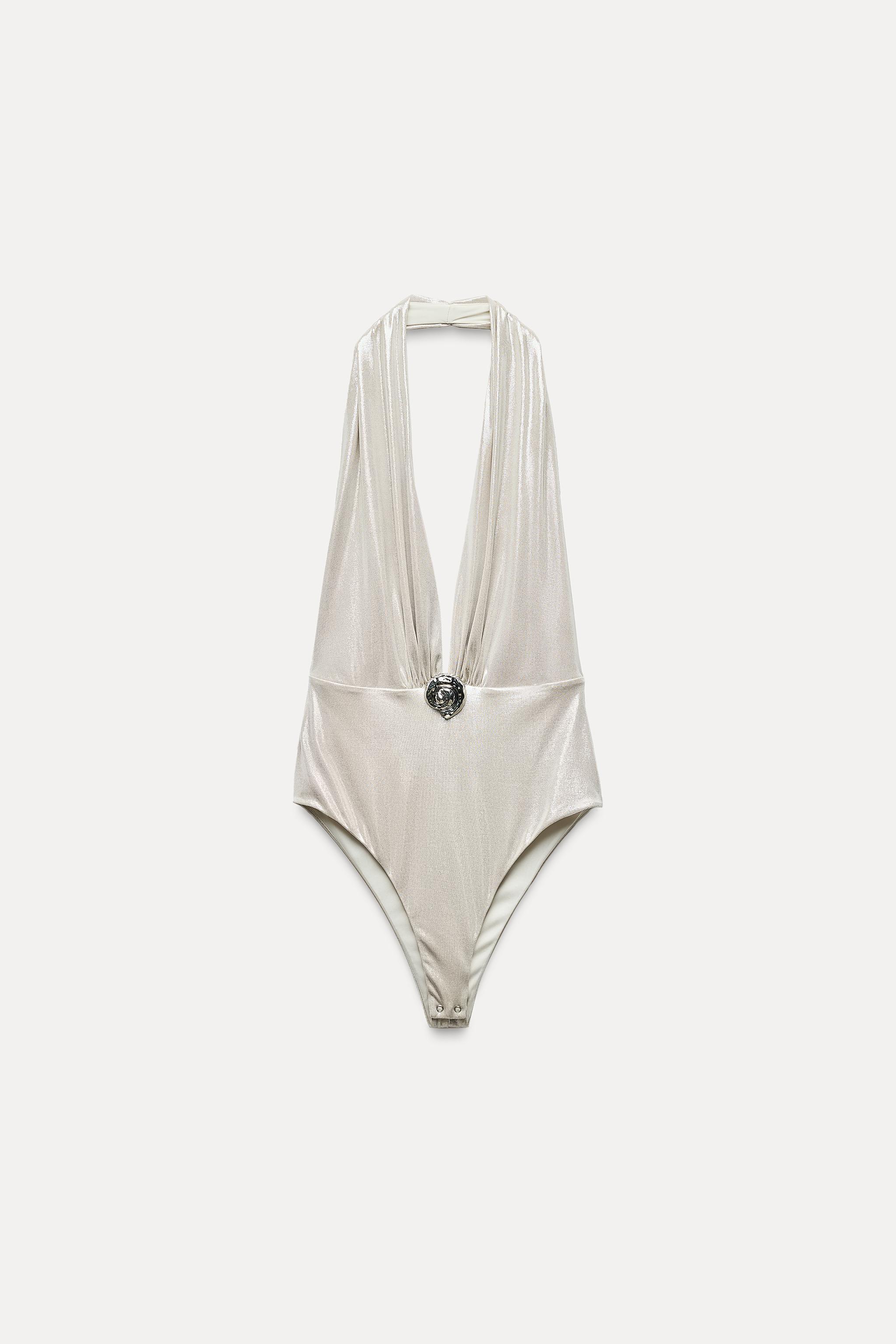 CONCH SHELL FOIL HALTER BODYSUIT Product Image