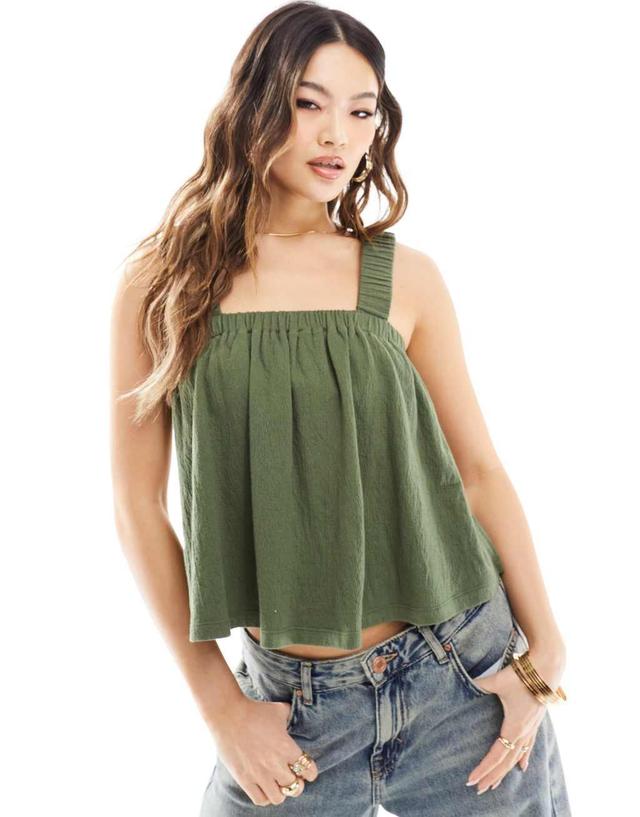 ASOS DESIGN strappy tie back smock top in olive Product Image