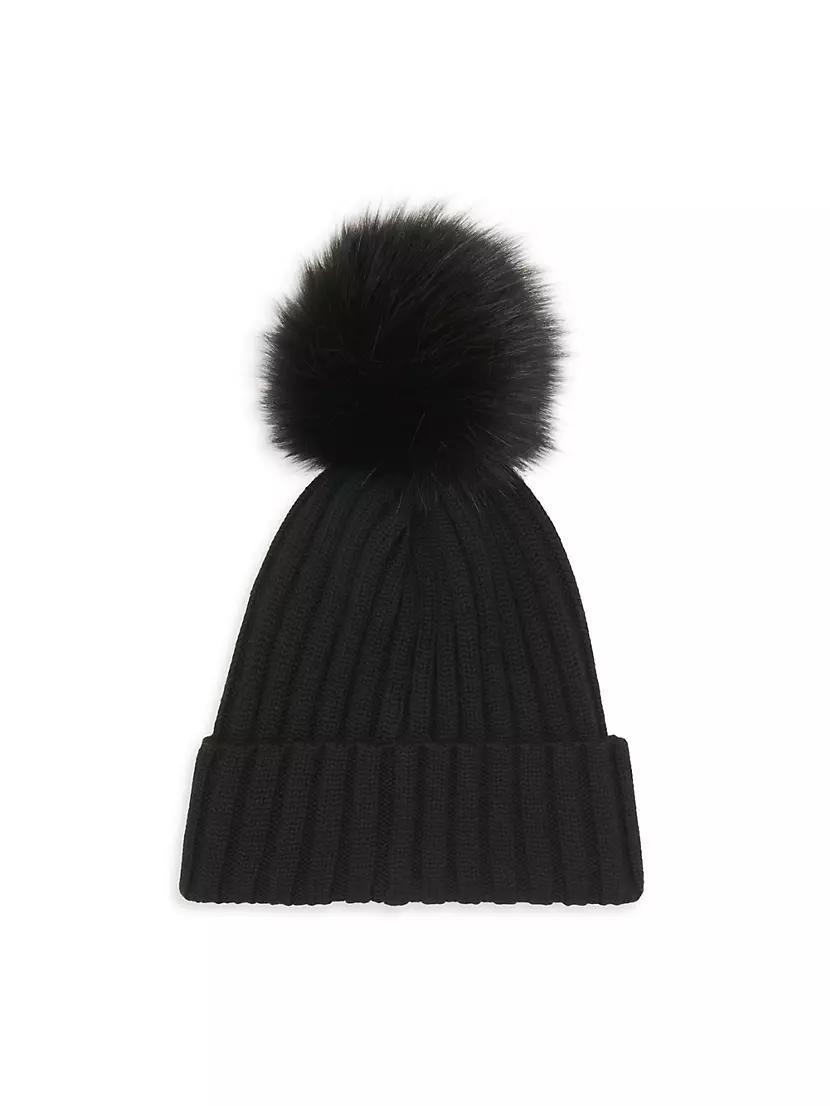 Wool Beanie with Faux Fur Pom-Pom Product Image