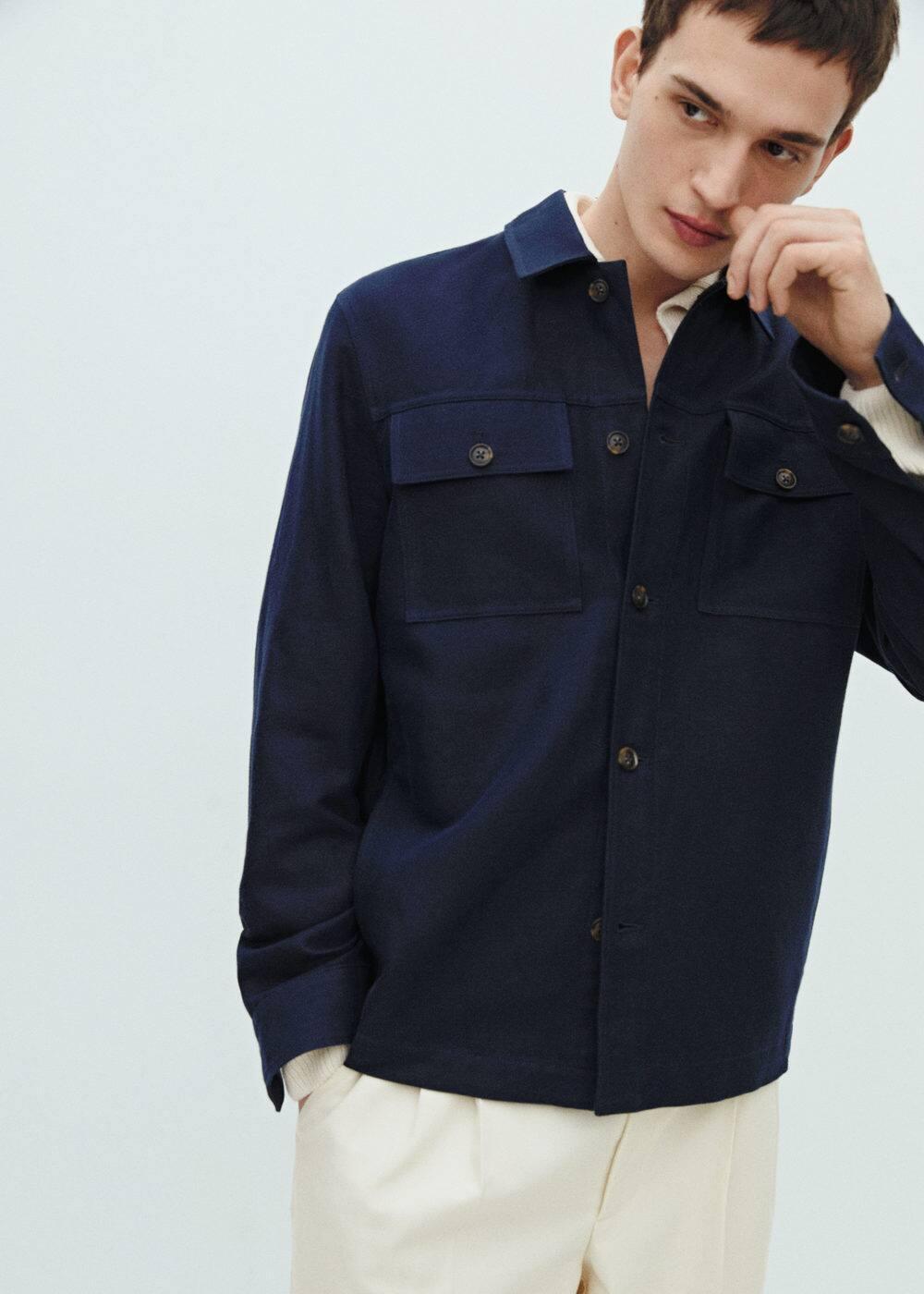 Mango Mens Pocket Linen Cotton Jacket Product Image