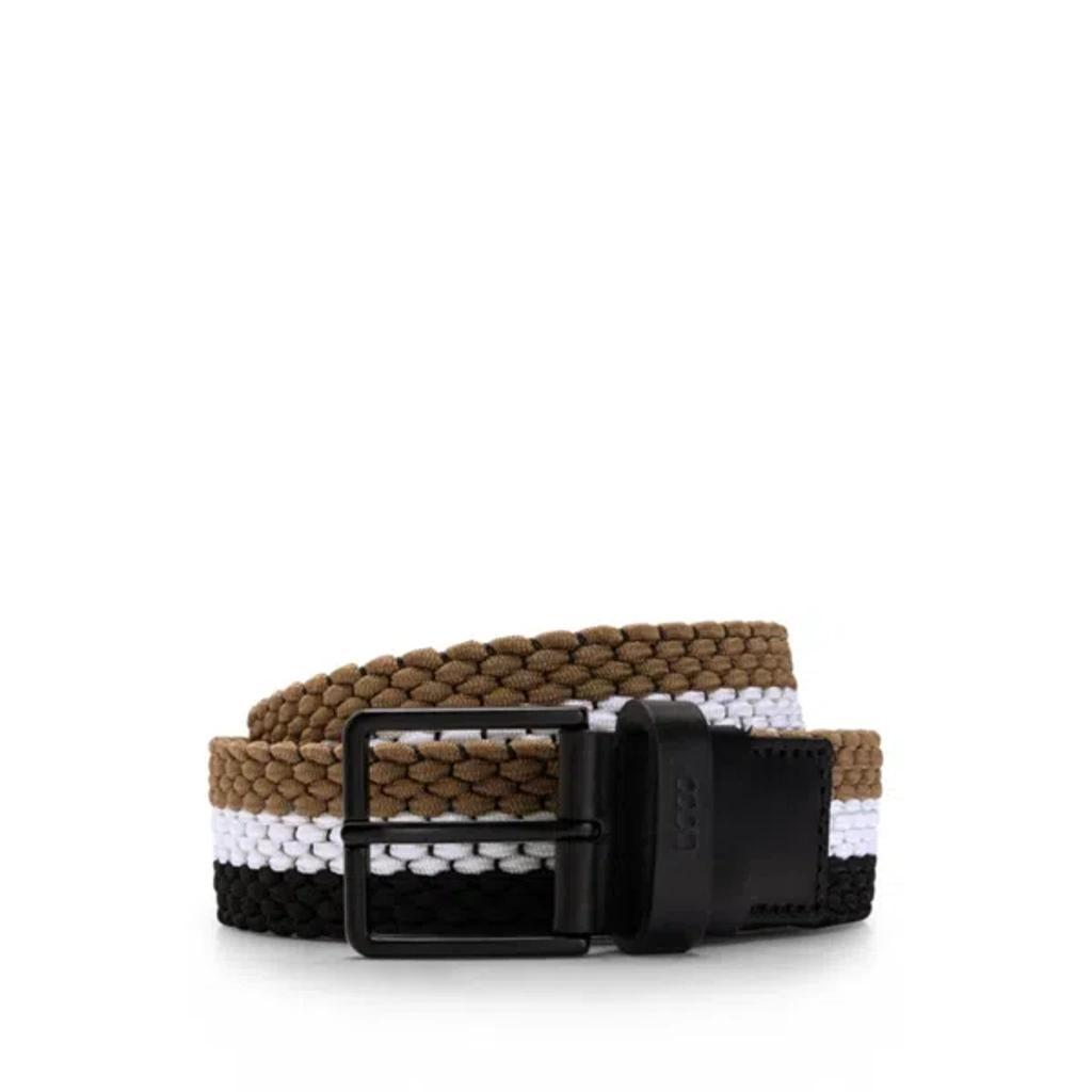 Woven Belt With Leather Trims And Contrasting Color Detail In Patterned Product Image