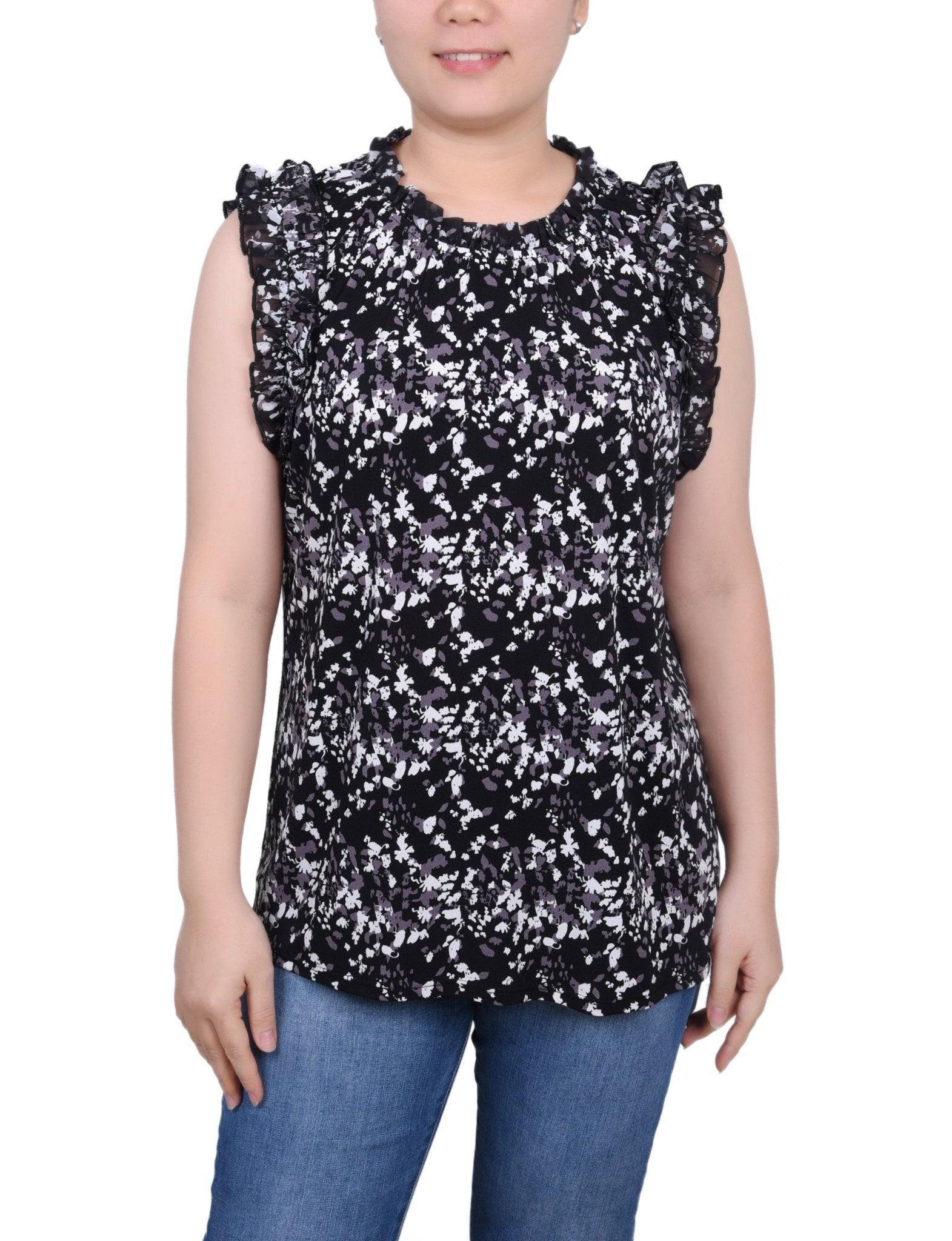 Sleeveless Crepe Top With Chiffon Ruffles - Petite Product Image