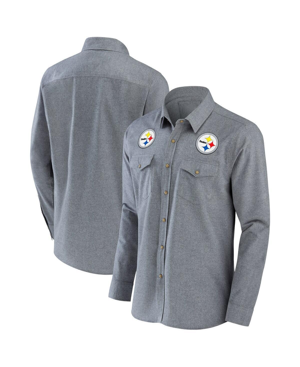 Men's NFL x Darius Rucker Collection by Fanatics Gray Miami Dolphins Chambray Button-Up Long Sleeve Shirt Product Image