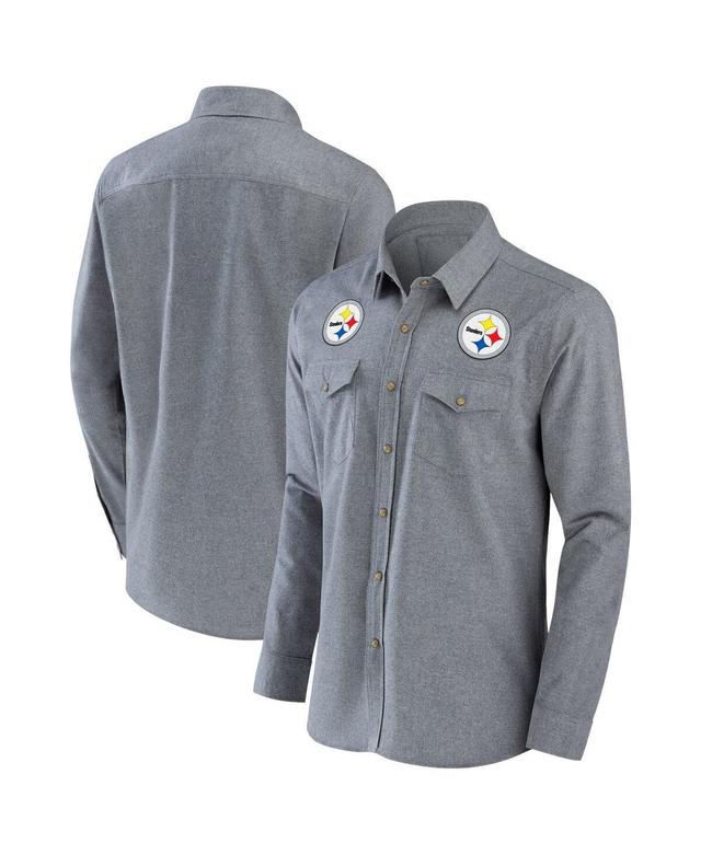 Mens NFL x Darius Rucker Collection by Fanatics Gray Pittsburgh Steelers Chambray Button-Up Long Sleeve Shirt Product Image