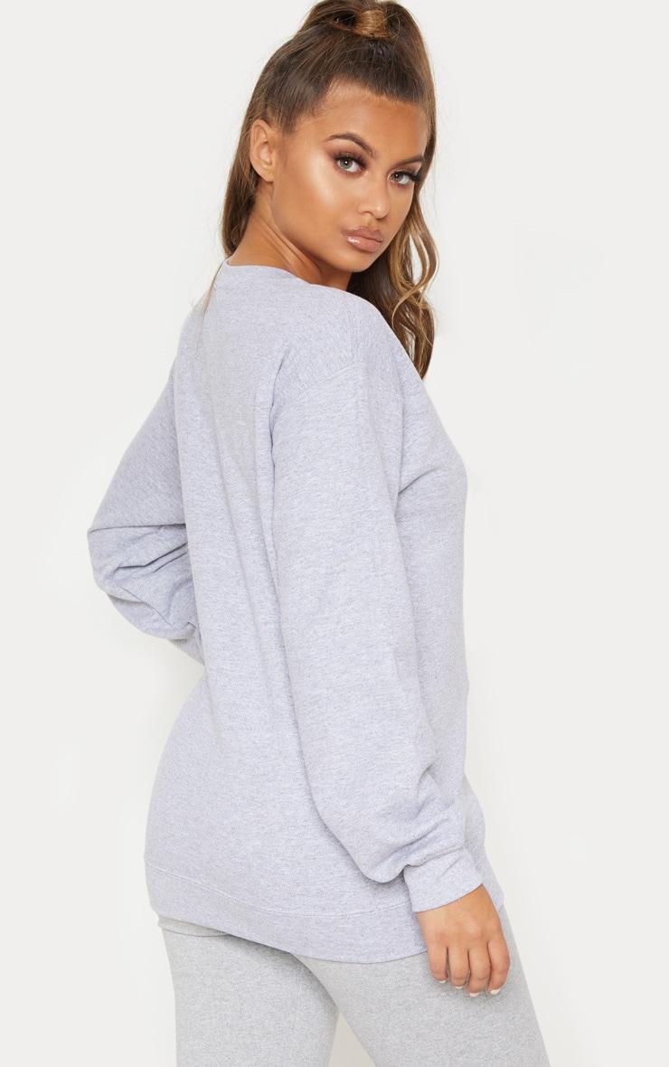 PRETTYLITTLETHING Grey Marl Graphic Oversized Crewneck Sweatshirt Product Image