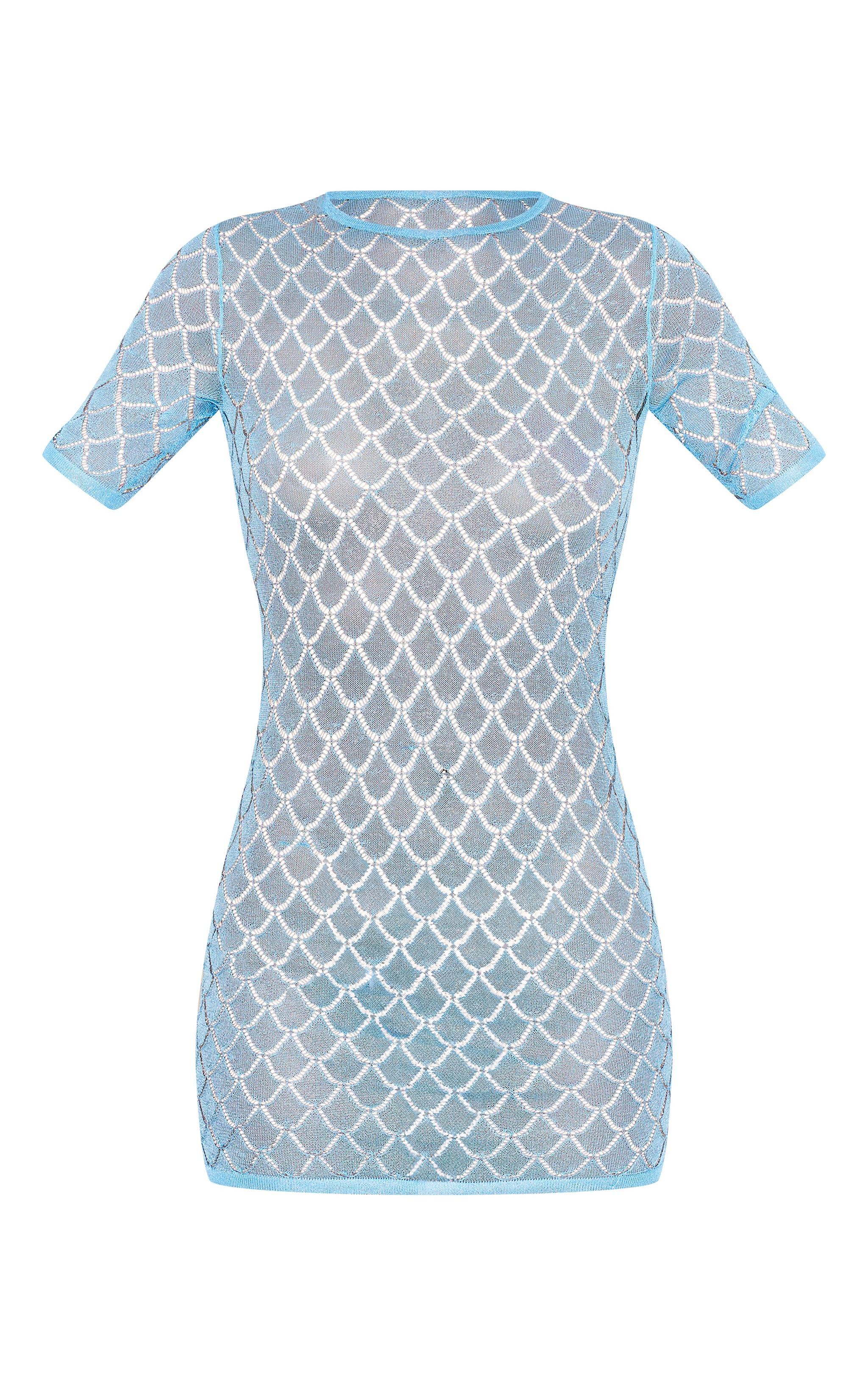 Blue Sheer Glitter Knit Mini Dress Product Image