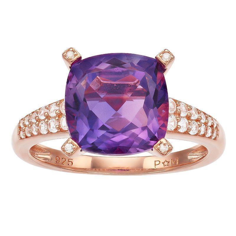 14k Rose Gold Over Silver Amethyst & Lab-Created White Sapphire Ring, Womens Purple Product Image