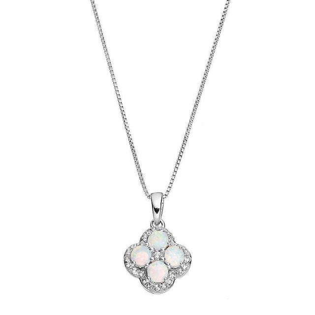 Gemminded Sterling Silver Lab-Created White Opal & White Topaz Flower Pendant Necklace, Womens Product Image