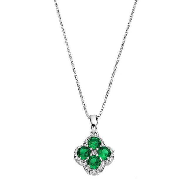 Gemminded Sterling Silver Lab-Created Emerald & White Topaz Flower Pendant Necklace, Womens Green Product Image