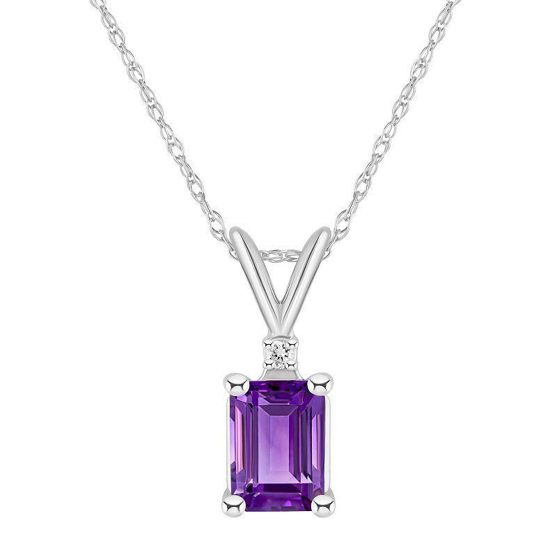 Celebration Gems 14k Gold Emerald Cut Amethyst & Diamond Accent Pendant Necklace, Womens Purple Product Image