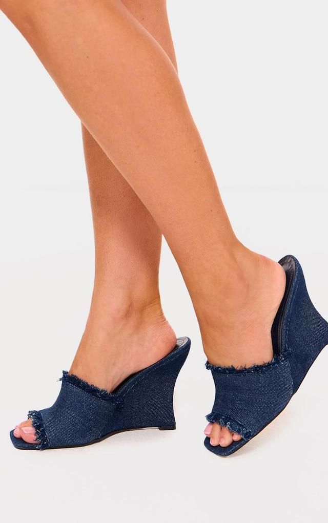 Denim Square Toe Wedge Heeled Sandals Product Image